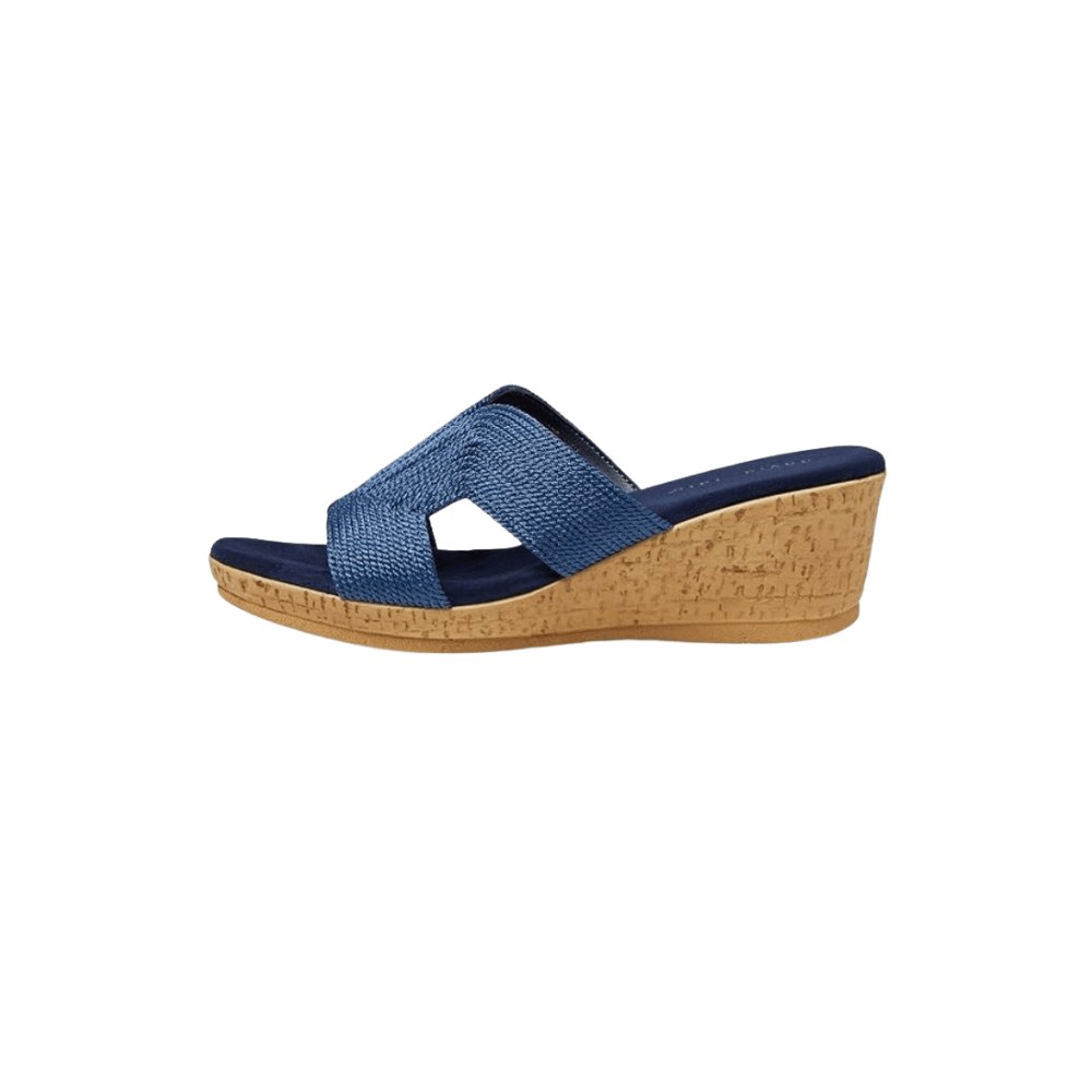 David Tate Women's Vibe Wedge Slide Sandal - Navy Rayon Fabric 4