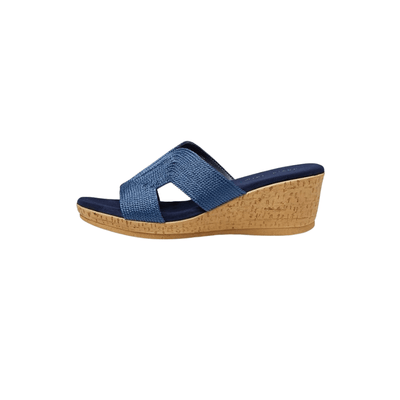 David Tate Women's Vibe Wedge Slide Sandal - Navy Rayon Fabric 4