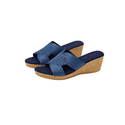 David Tate Women's Vibe Wedge Slide Sandal - Navy Rayon Fabric 6
