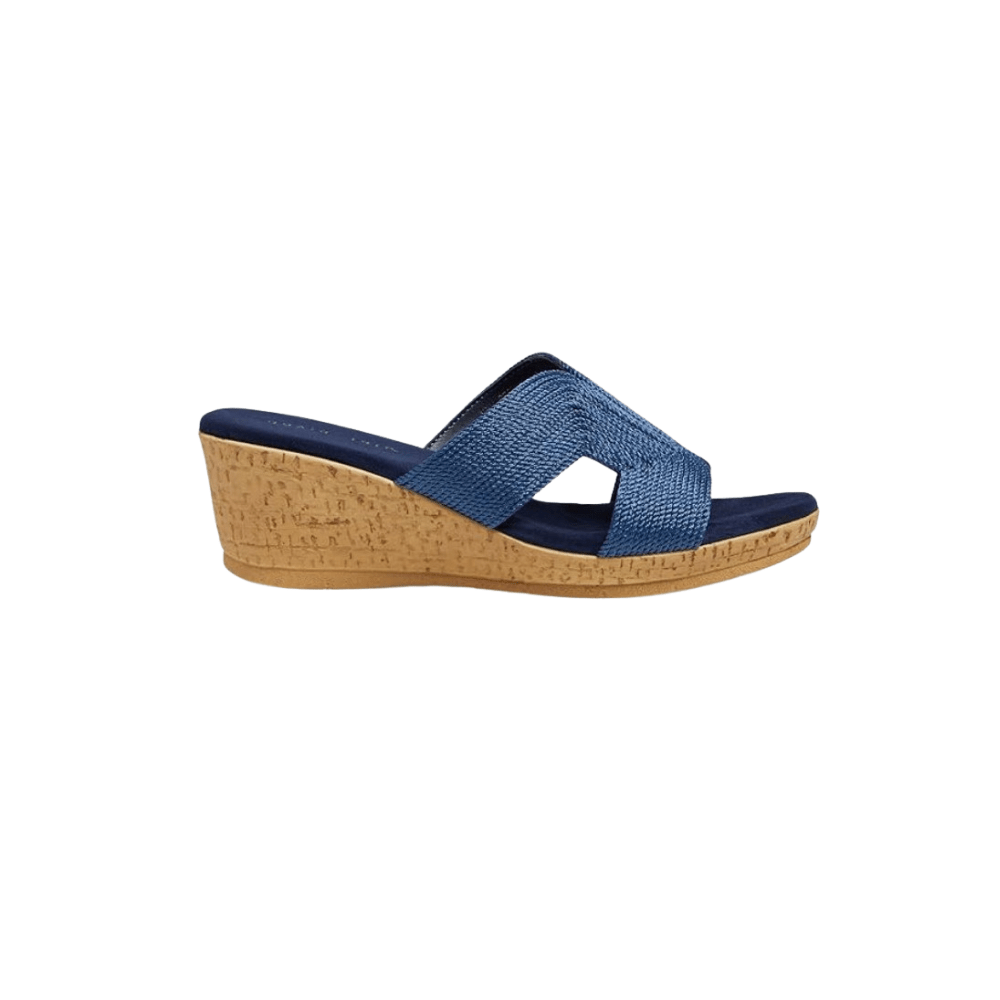 David Tate Women's Vibe Wedge Slide Sandal - Navy Rayon Fabric 1