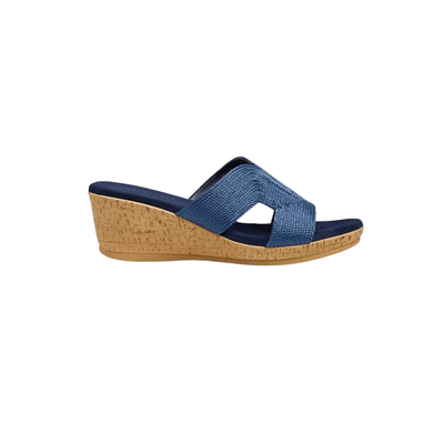 David Tate Women's Vibe Wedge Slide Sandal - Navy Rayon Fabric 1
