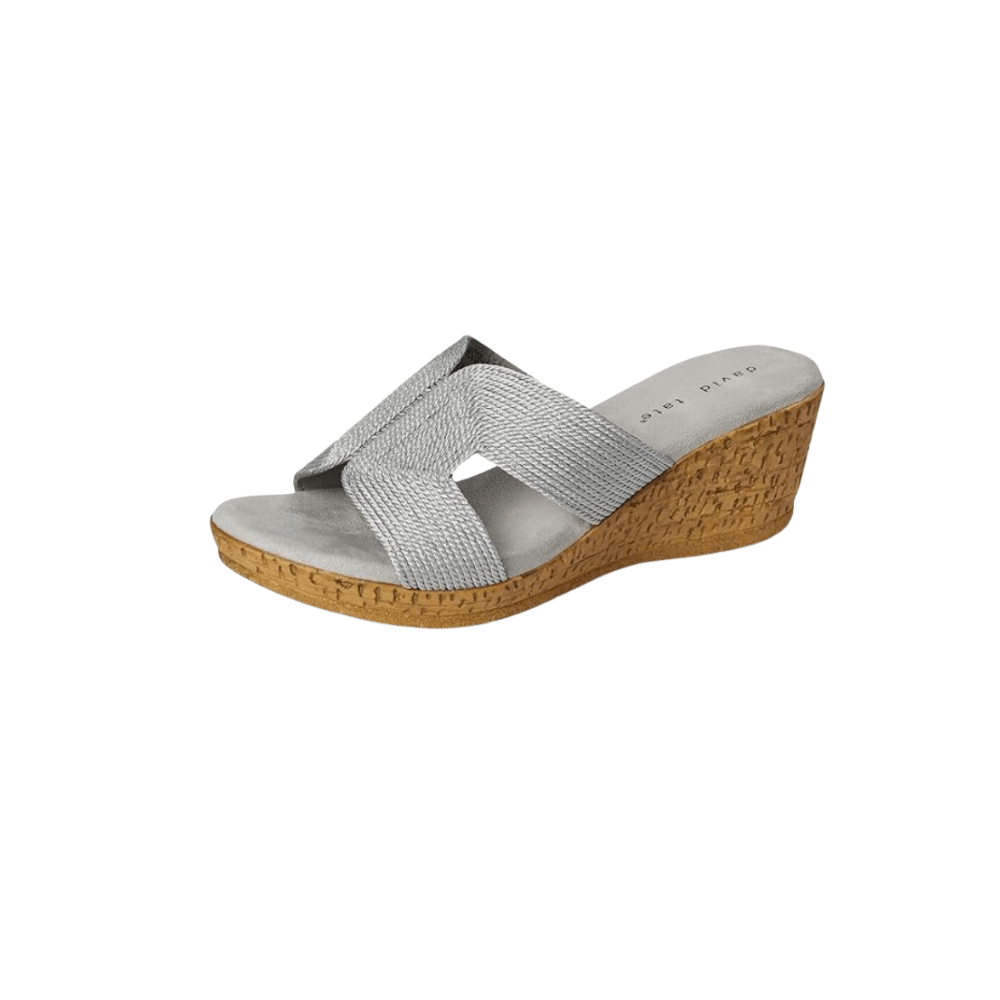 David Tate Women's Vibe Wedge Slide Sandal - Silver Rayon Fabric 3
