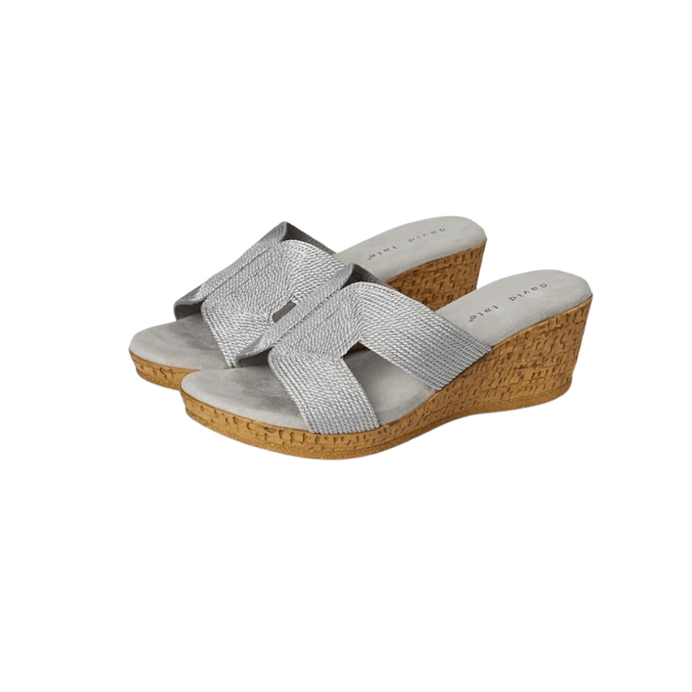 David Tate Women's Vibe Wedge Slide Sandal - Silver Rayon Fabric 5