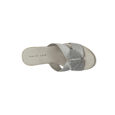 David Tate Women's Vibe Wedge Slide Sandal - Silver Rayon Fabric 6