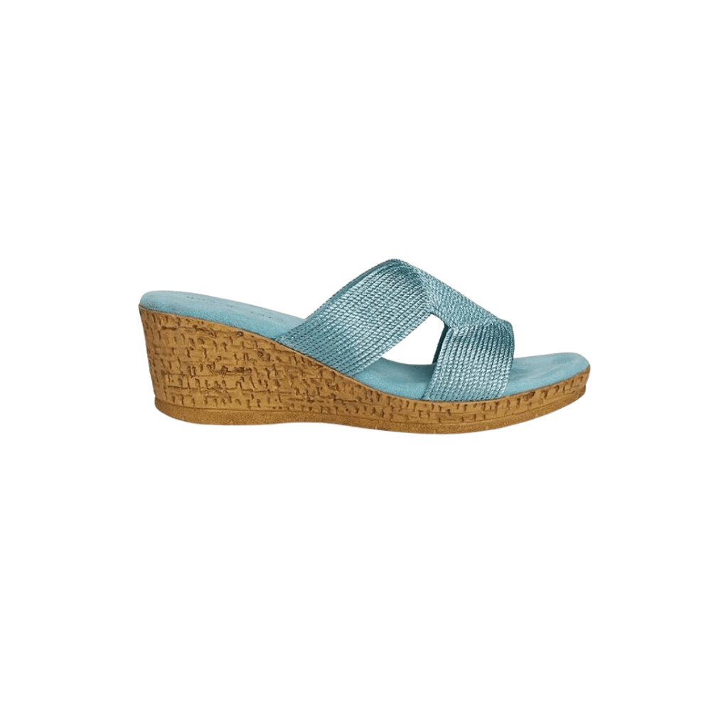 David Tate Women's Vibe Wedge Slide Sandal - Sky Rayon Fabric 1