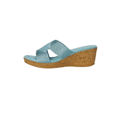 David Tate Women's Vibe Wedge Slide Sandal - Sky Rayon Fabric 4