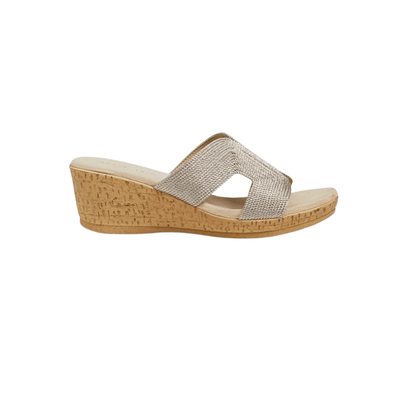 David Tate Women's Vibe Wedge Slide Sandal - Wheat Rayon Fabric 1