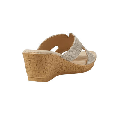 David Tate Women's Vibe Wedge Slide Sandal - Wheat Rayon Fabric 2