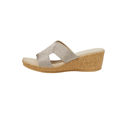 David Tate Women's Vibe Wedge Slide Sandal - Wheat Rayon Fabric 7