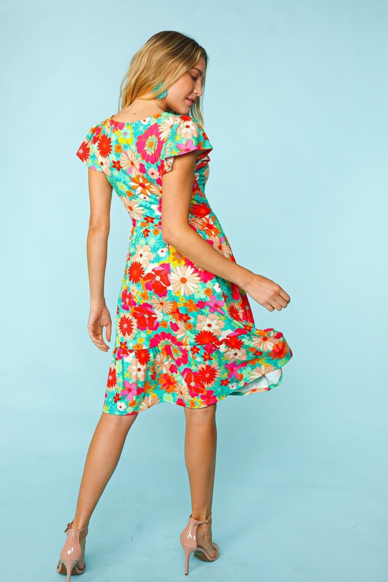 Haptics Floral Square Neck Short Sleeve Dress - Women's TopHaptics