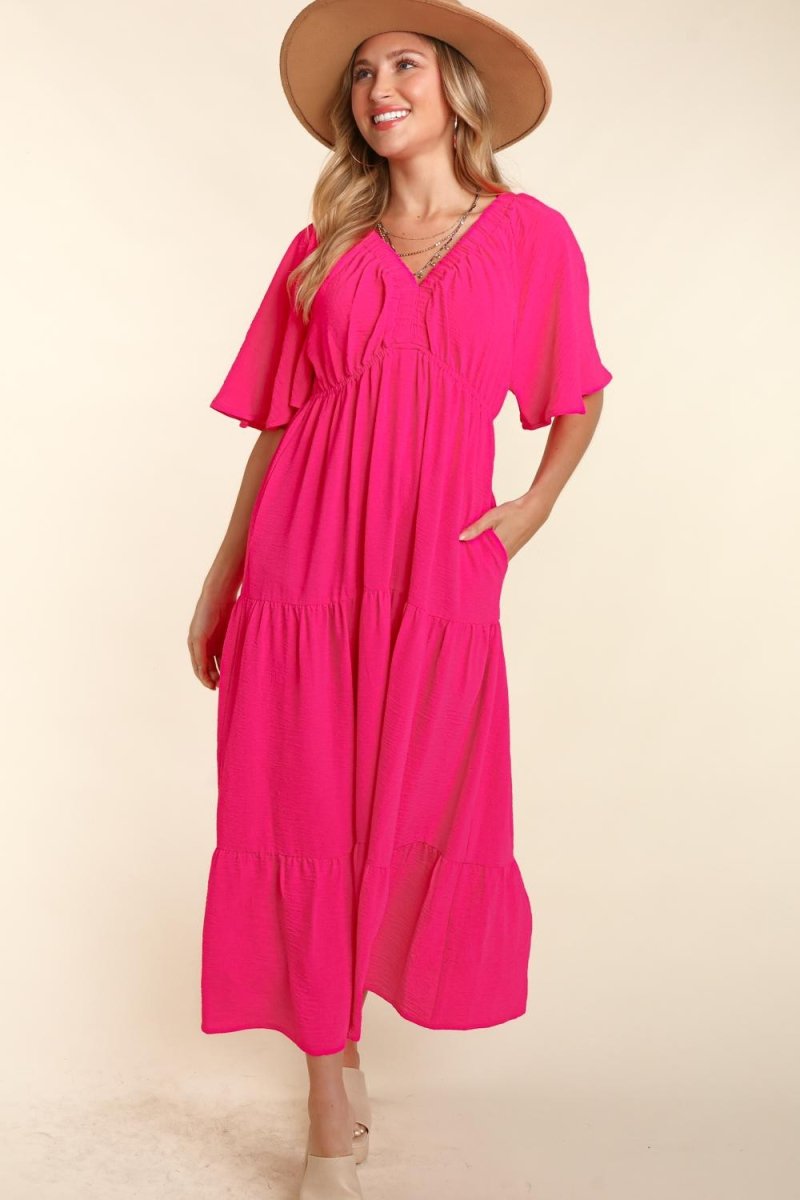 Haptics Tiered Babydoll Maxi Dress with Side Pocket - Women's TopHaptics