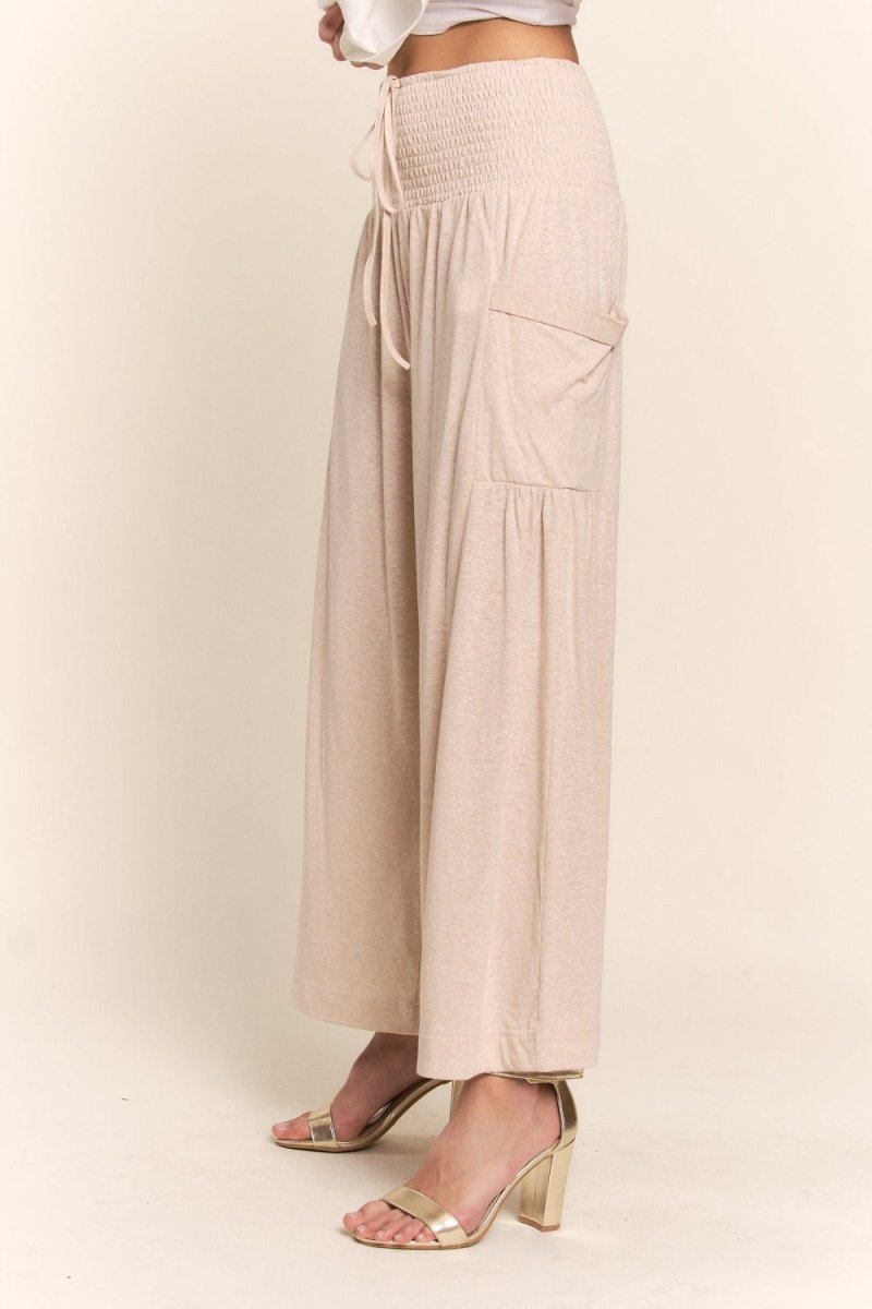 J.NNA Smocked Waist Boho Wide Leg Pants with Pockets - Trendsi