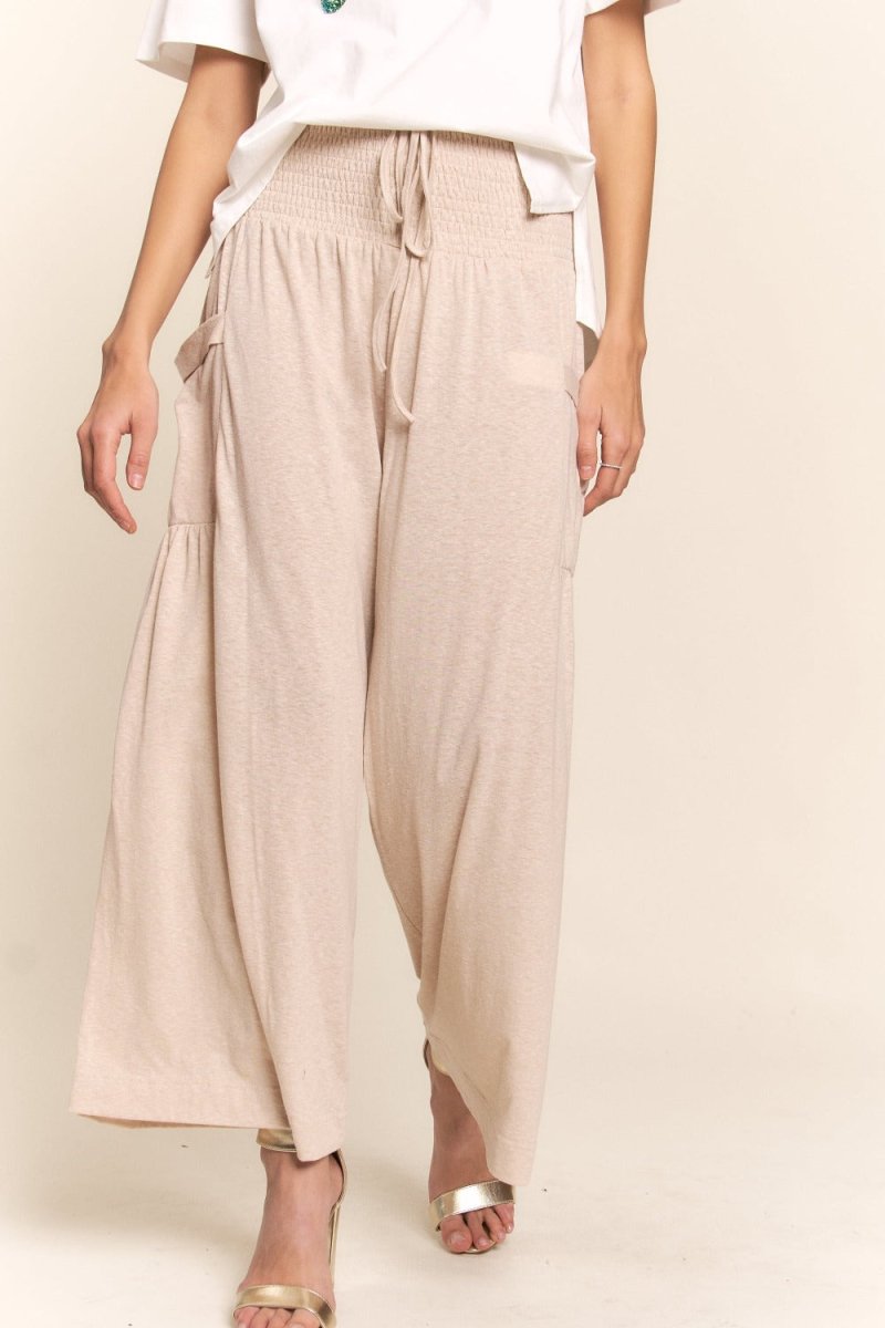 J.NNA Smocked Waist Boho Wide Leg Pants with Pockets - Trendsi