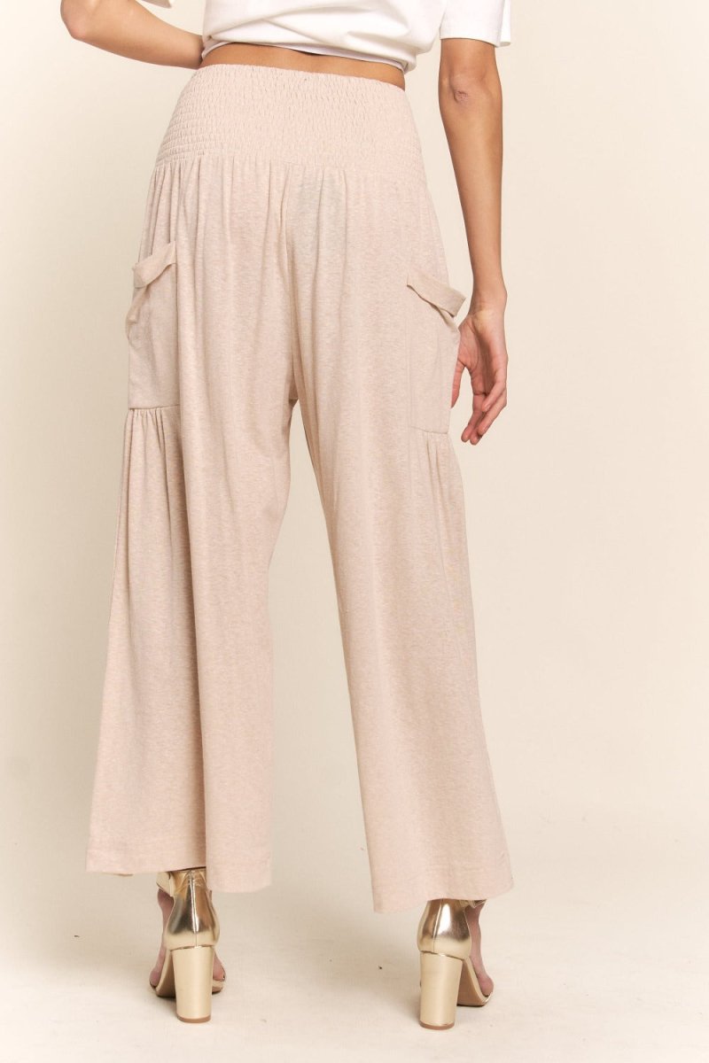 J.NNA Smocked Waist Boho Wide Leg Pants with Pockets - Trendsi