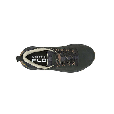 Black and navy trail running shoe with Vibram sole, deep traction lugs, reinforced toe cap, mesh panels, and lace-up closure.
