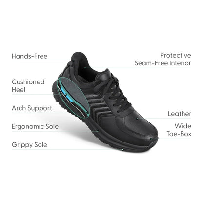 Orthofeet Men’s Navigate Hands‑Free Athletic Sneaker – Black 25002