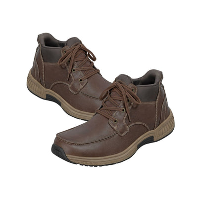 Orthofeet Men's Verno Hands-Free Slip-Resistant Leather Boot – Brown 7