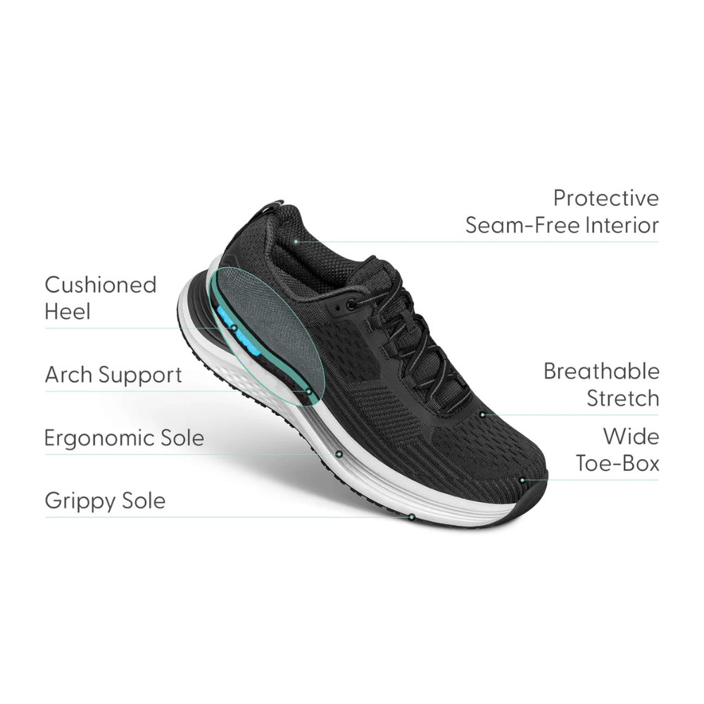 Orthofeet Relay - Women's Hand's Free Running Shoe - Black 87001M 2