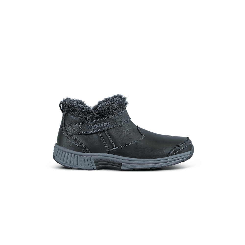 OrthoFeet Women's Siena Faux Fur-Lined Ankle Boot - Black 1