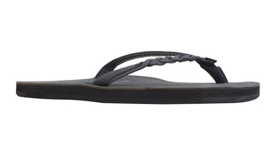 Rainbow Sandals Women's Flirty Braidy Single Layer Arch Support Leather Flip Flop - Classic Black 3