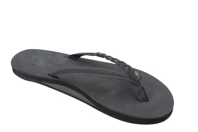 Rainbow Sandals Women's Flirty Braidy Single Layer Arch Support Leather Flip Flop - Classic Black 6