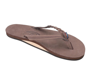 Rainbow Sandals Women's Flirty Braidy Single Layer Arch Support Leather Flip Flop - Expresso Brown 6