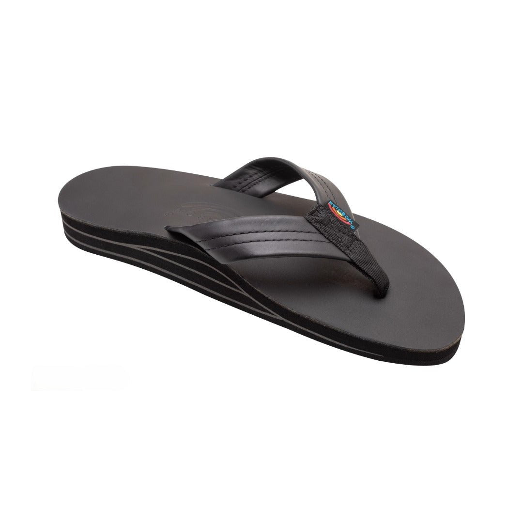 Rainbow Sandals Men's Leather Double Layer Wide Strap Black Flip Flop 1