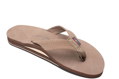 Rainbow Sandals Men's Leather Double Layer Wide Strap Leather Flip Flop -Dark Brown 6