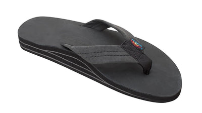 Rainbow Sandals Men's Leather Double Layer Wide Strap Leather Flip Flop - Black 2