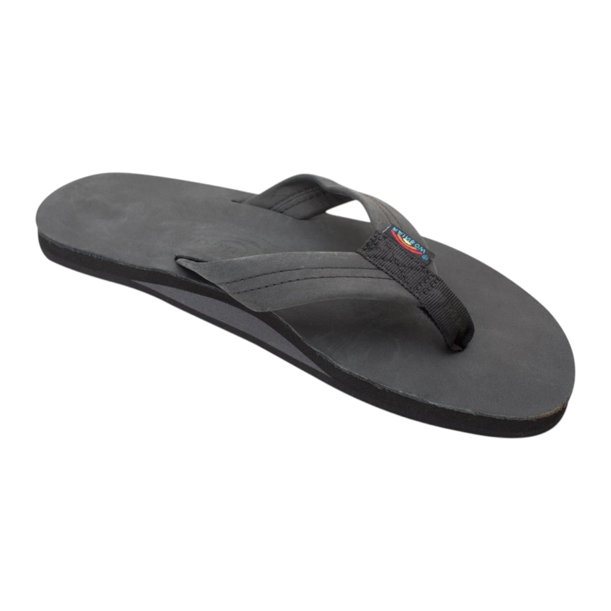 Rainbow Sandals Men's Leather Single Layer Wide Strap Arch Support - Black 1