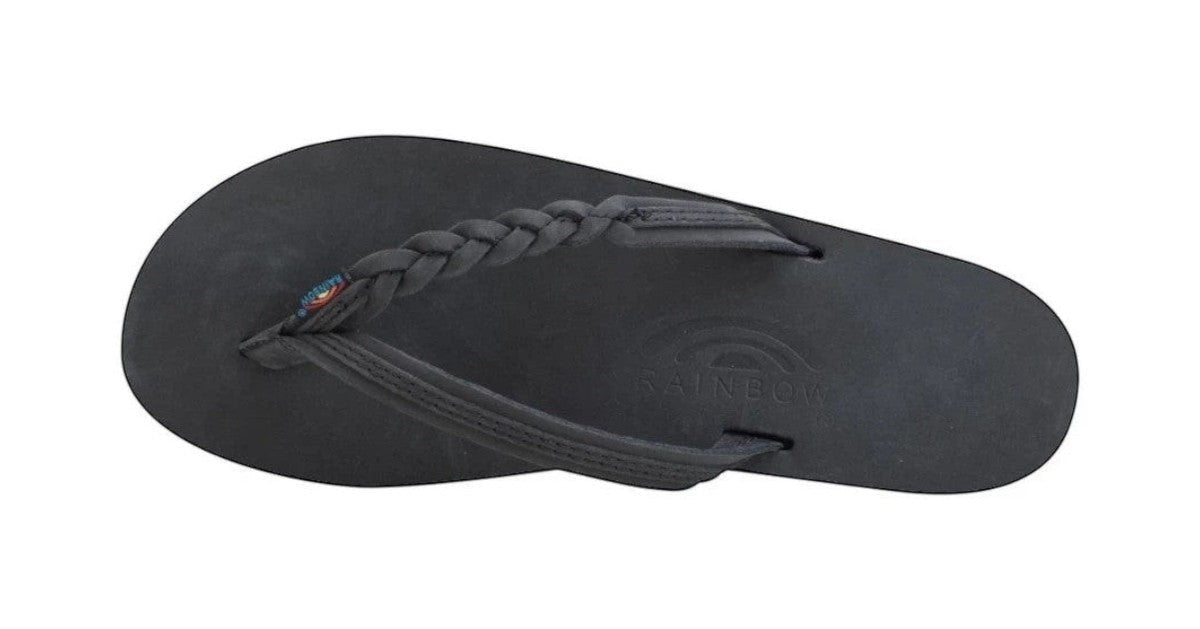 Rainbow Sandals Women's Flirty Braidy Single Layer Arch Support Leather Flip Flop - Premier Black 3