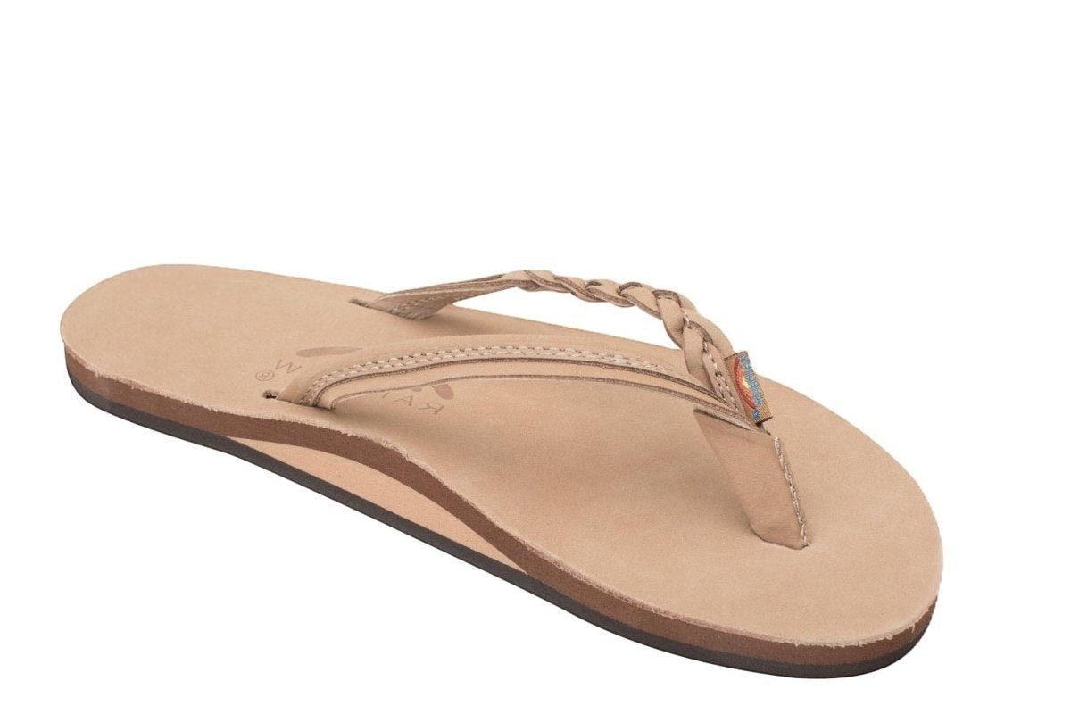 Rainbow Sandals Women's Flirty Braidy Single Layer Arch Support Leather Flip Flop - Sierra Brown 6