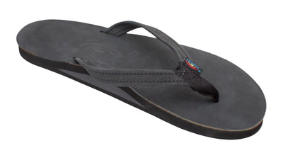 Rainbow Sandals Women's Leather Single Layer Narrow Strap Black Flip Flop 7