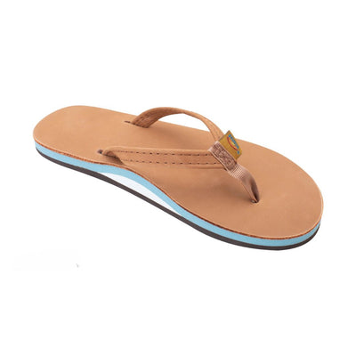 Rainbow Women's Single Layer Classic Leather with Arch Support Narrow Strap Tan / Blue Sandal 1