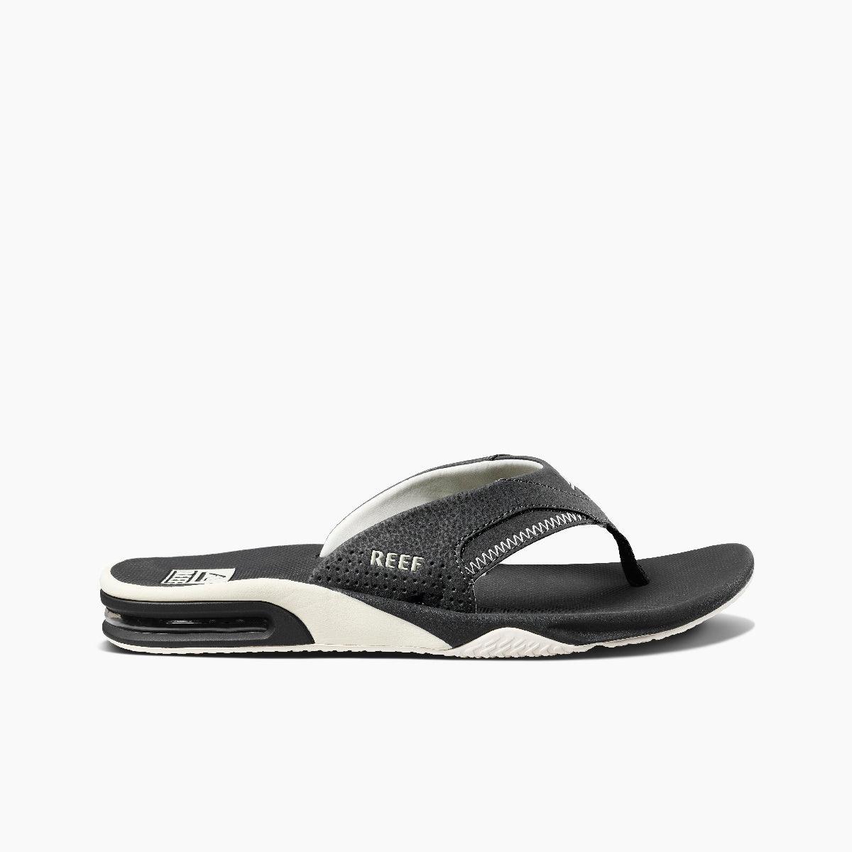 Reef Fanning Raven / White ( Dark Gray) Flip Flop Men's Sandal With Bottle Opener - Men's SandalReef