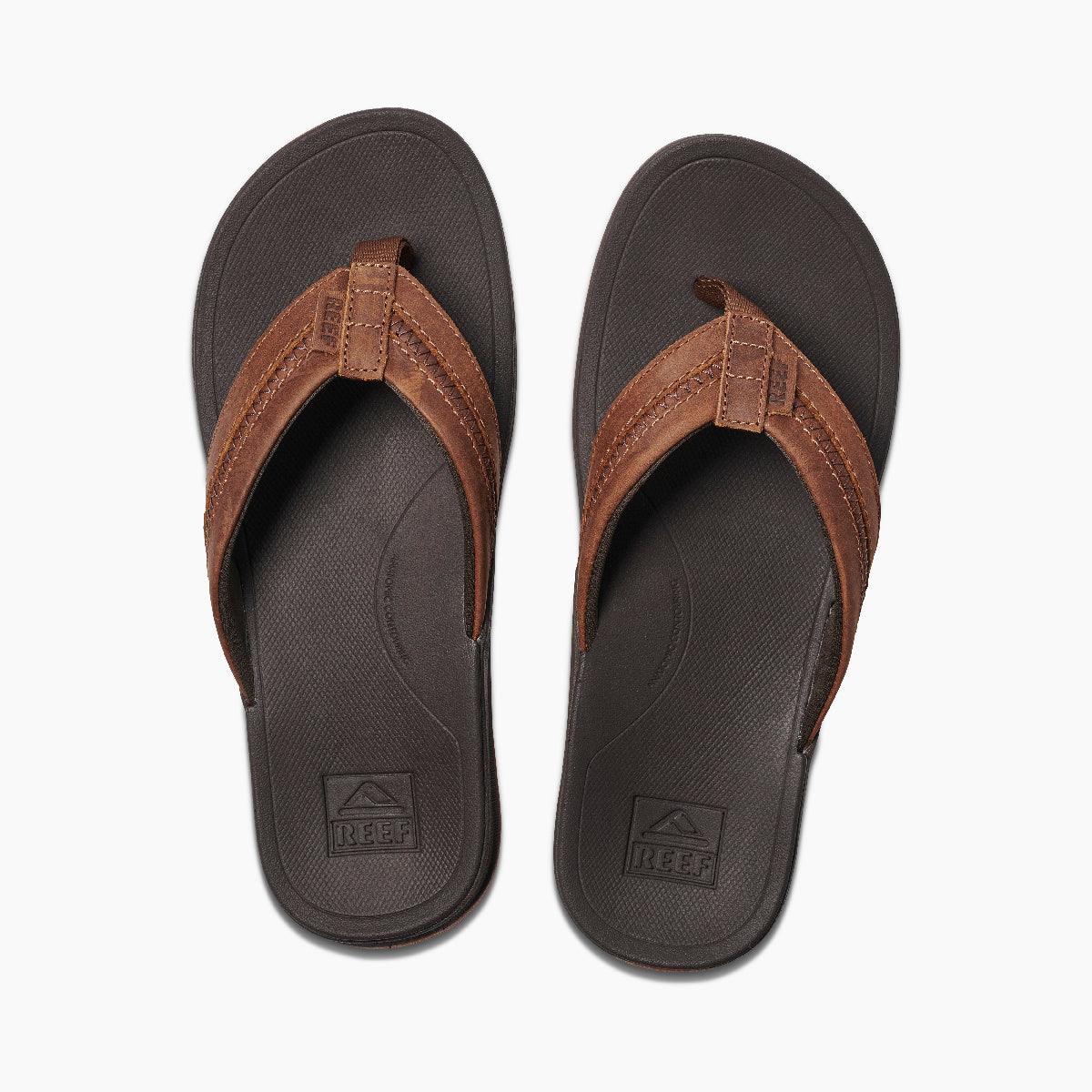 Reef Leather Ortho-Bounce Coast Brown Men's Flip-Flop Sandal - Men's SandalReef