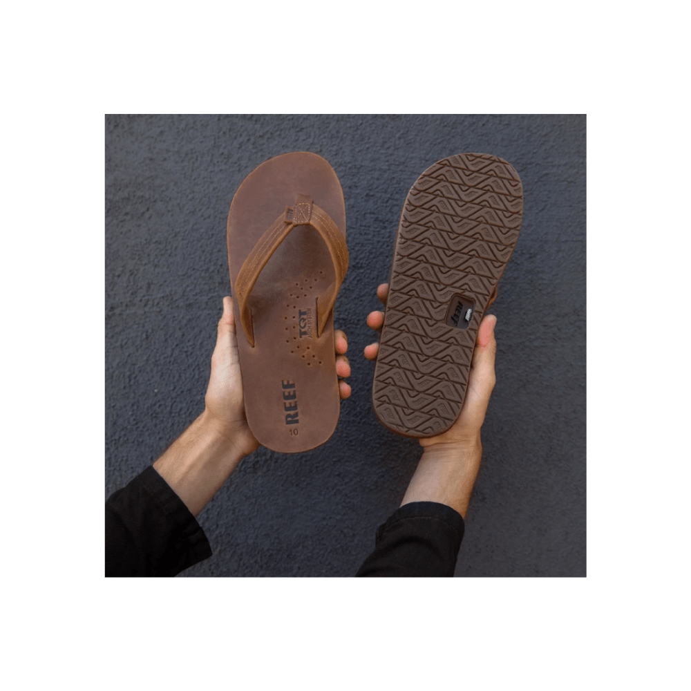 REEF Men’s Draftsmen Full Grain Leather Flip-Flops – Classic Brown 7
