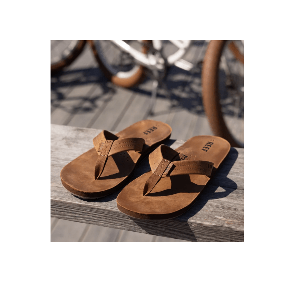 REEF Men’s Draftsmen Leather Flip-Flops – Bronze Brown 5