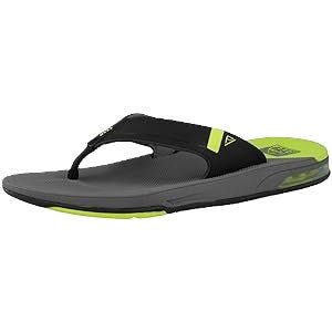 Reef Men's Fanning Bottle Opener Gray / Lime low Flip Flop Sandal - Men's SandalReef