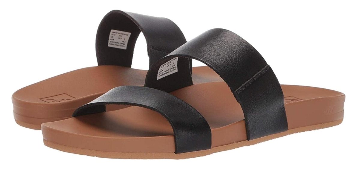 Reef Women's Cushion Vista Black - Natural Slide Sandal ( Vegan) - Women's SandalReef