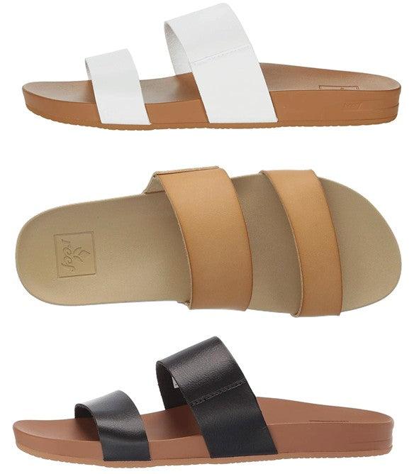 Reef Women's Cushion Vista Black - Natural Slide Sandal ( Vegan) - Women's SandalReef