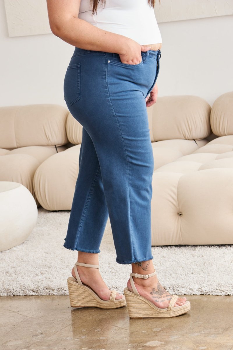 RFM Crop Chloe Full Size Tummy Control High Waist Raw Hem Jeans - Women's BottomRFM