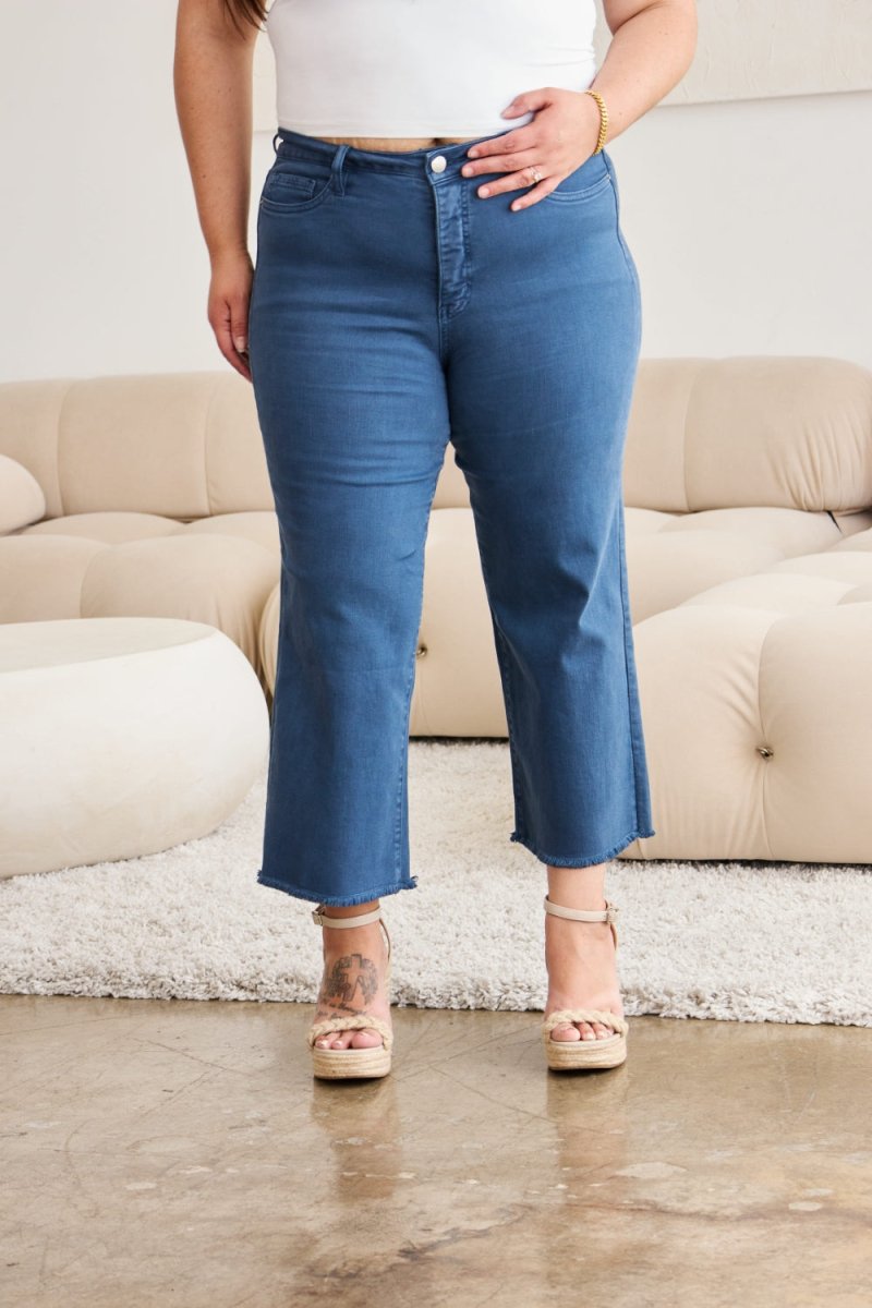 RFM Crop Chloe Full Size Tummy Control High Waist Raw Hem Jeans - Women's BottomRFM