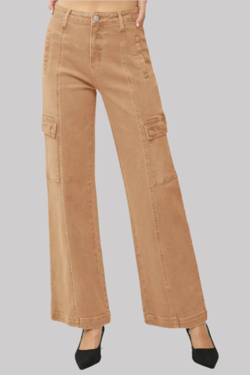 RISEN Full Size High Rise Wide Leg Cargo Jeans - Trendsi