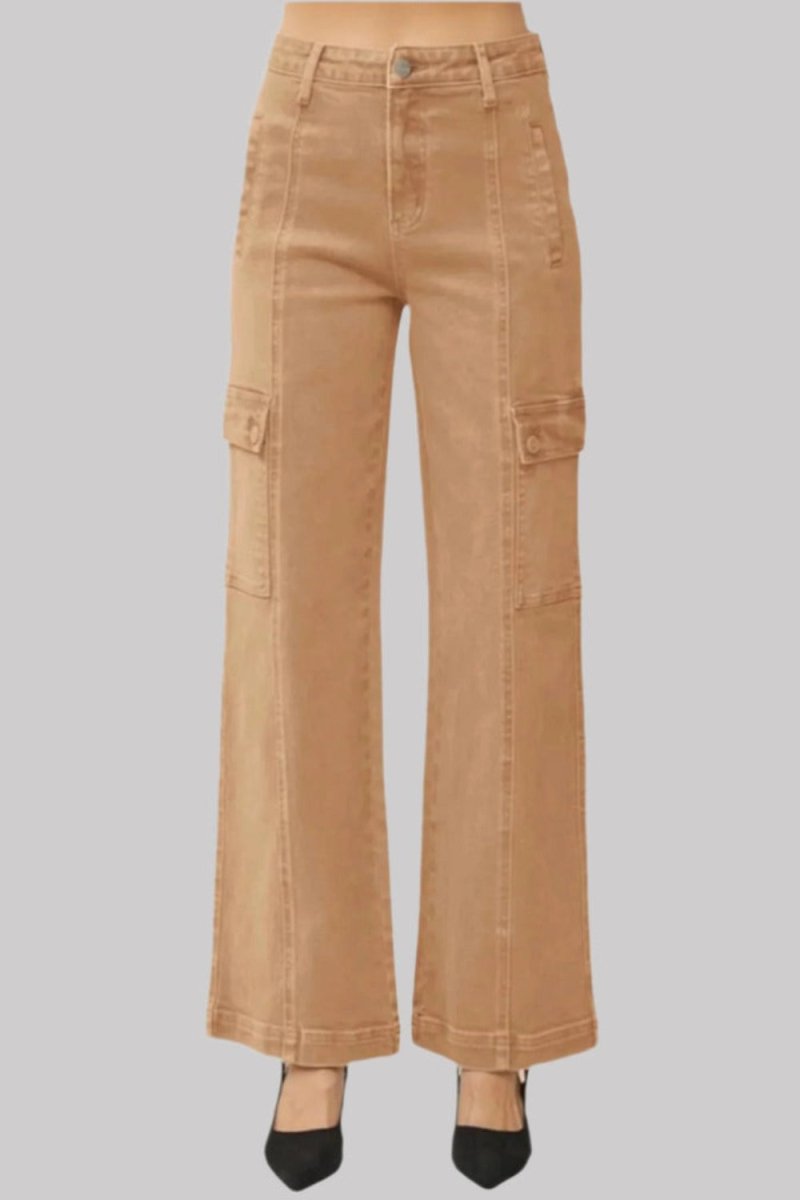 RISEN Full Size High Rise Wide Leg Cargo Jeans - Trendsi