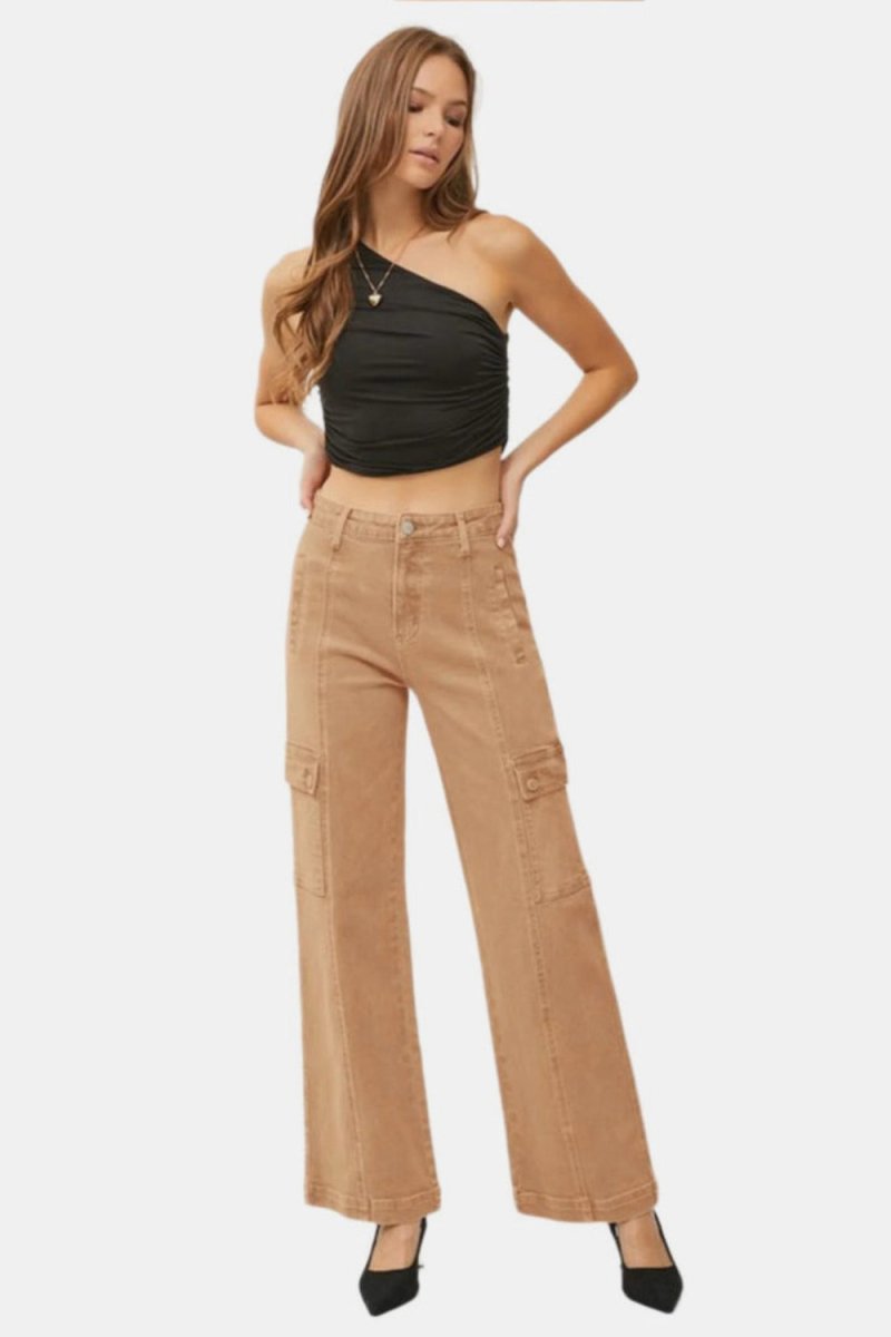 RISEN Full Size High Rise Wide Leg Cargo Jeans - Trendsi