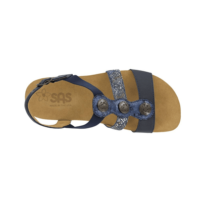 SAS Women’s Clover Triple-Strap Leather Sandal – Navy Multi 2