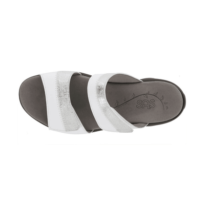 SAS Women's Nudu Slide Comfort Leather Sandal - White/Silver 2