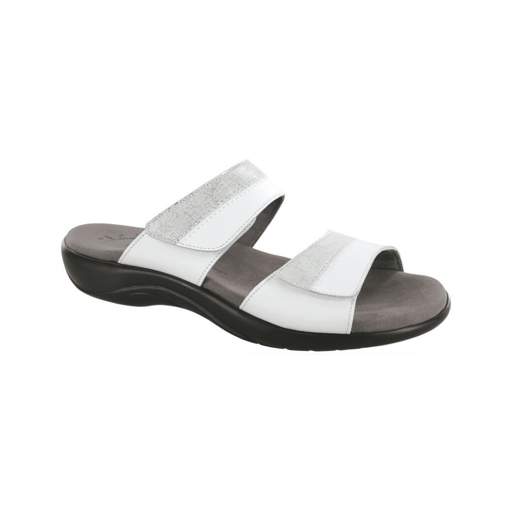 SAS Women's Nudu Slide Comfort Leather Sandal - White/Silver 1