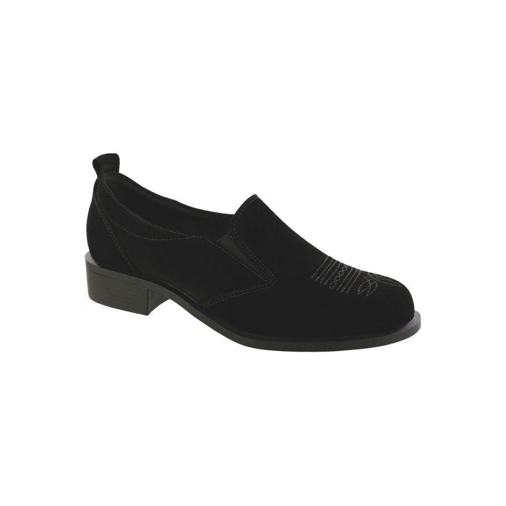 SAS Women’s Saddle Slip-On Comfort Loafer Leather Shoe – Black Suede 1